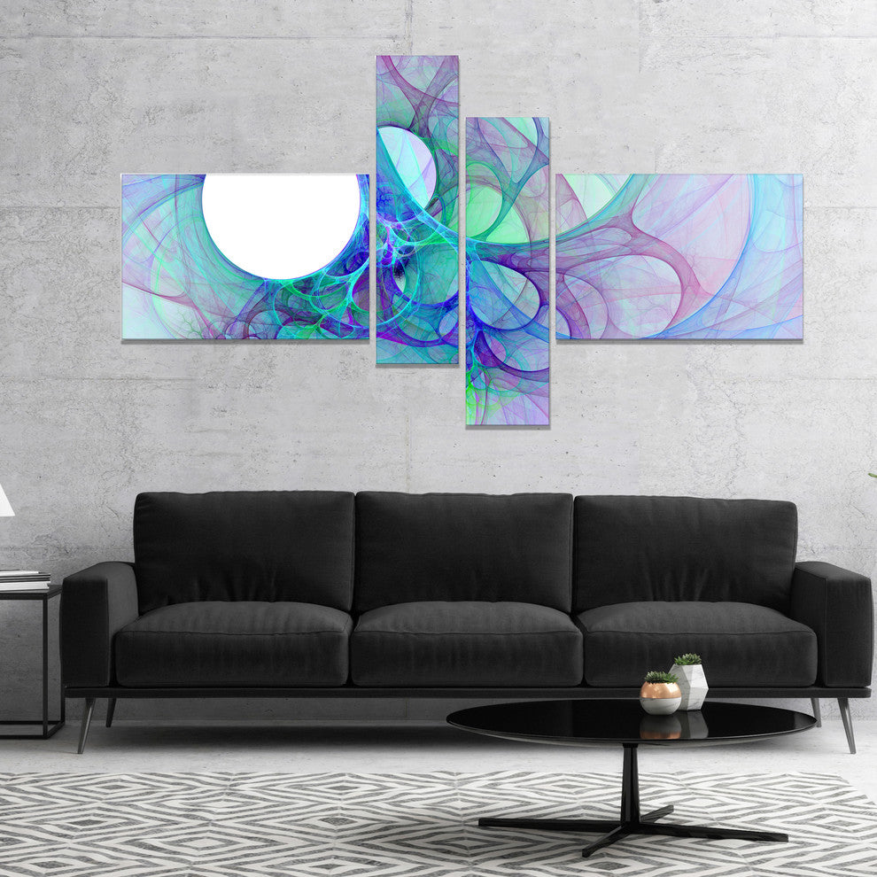 Clear Blue Fractal Angel Wings, Abstract Wall Art Canvas, 60"x32", 4 panels