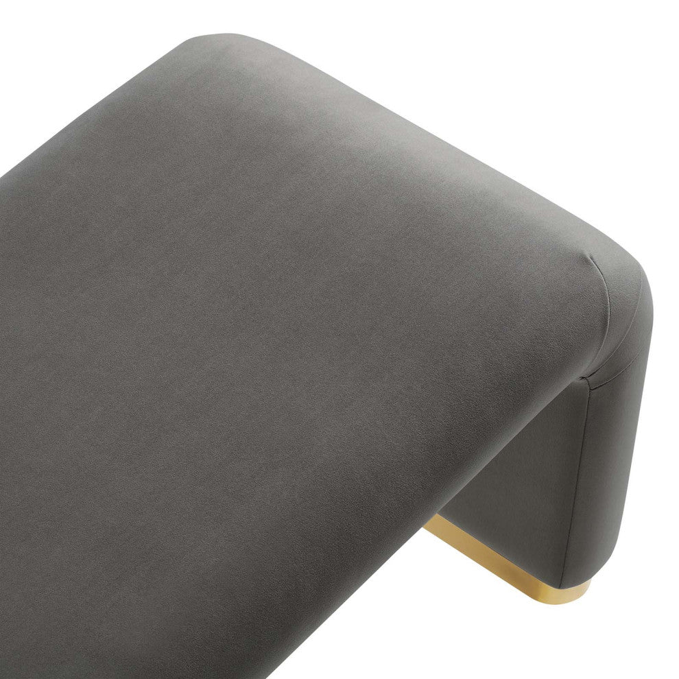 Koda Performance Velvet Waterfall Long Bench - Brass Storm Gray