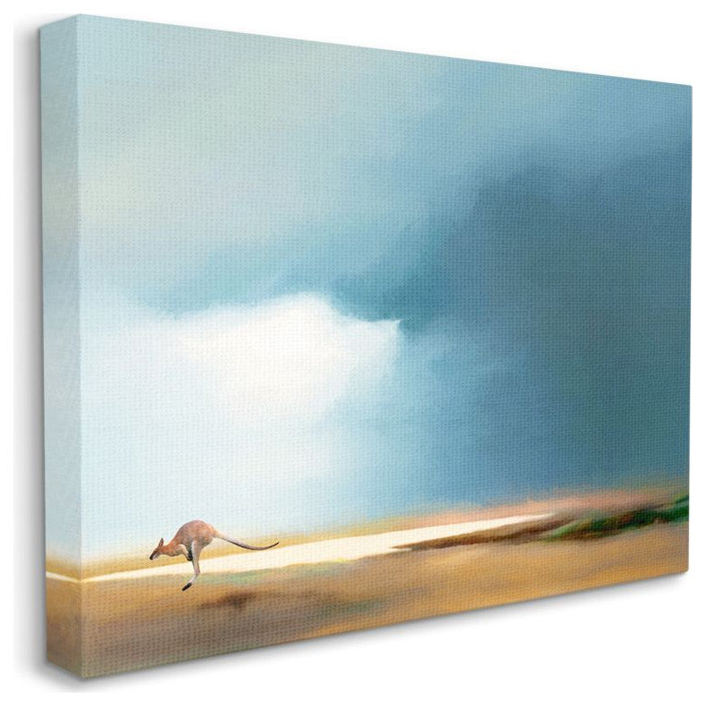 Jumping Kangaroo Australian Outback Landscape Blue Tan,1pc, each 24 x 30