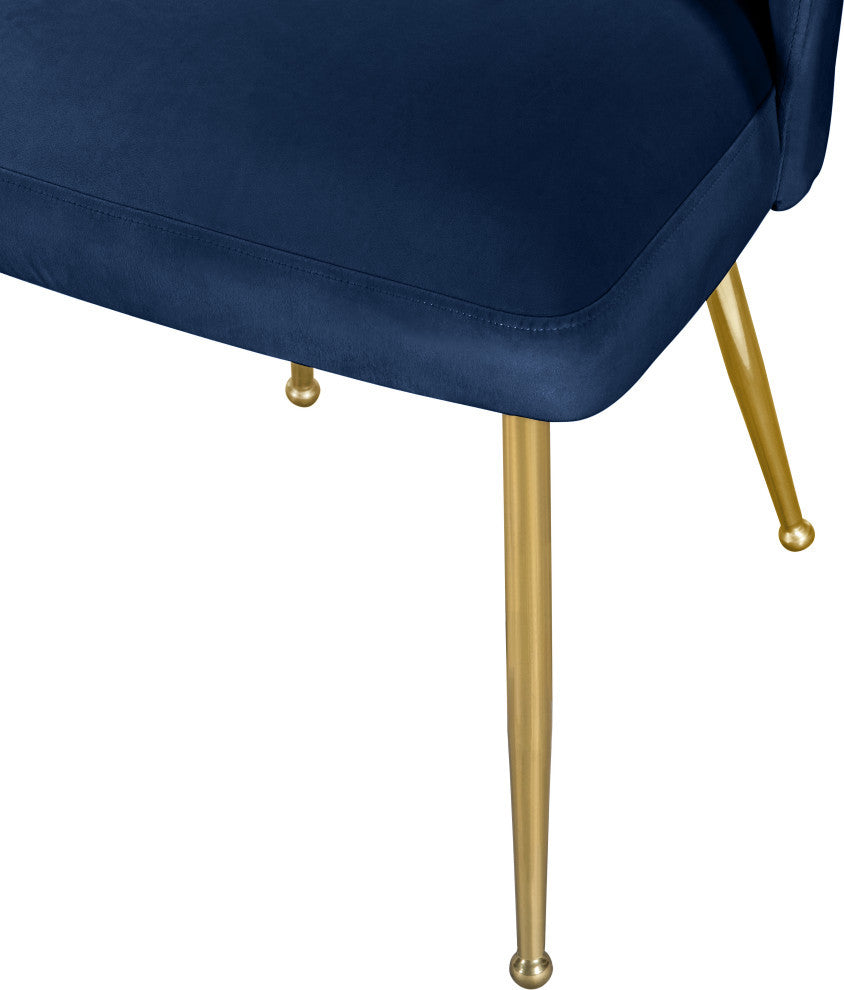 Logan Velvet Dining Chairs With Brushed Gold Legs (Set of 2), Navy