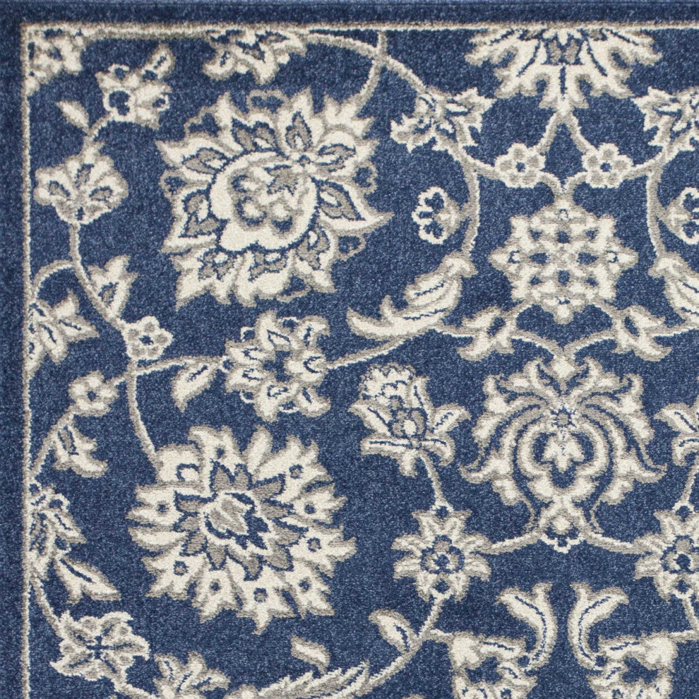 HomeRoots 7' x 9' Denim Floral Vine UV Treated Indoor Area Rug