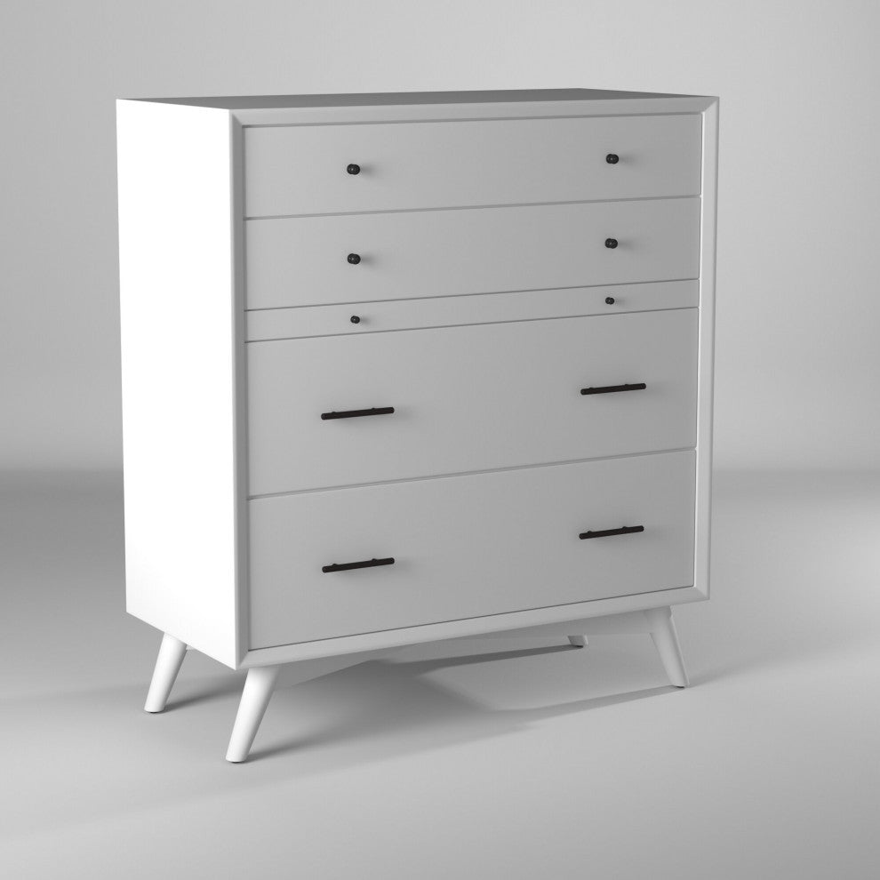 Flynn Mid Century Modern 4 Drawer Chest With Pull Out Tray, White