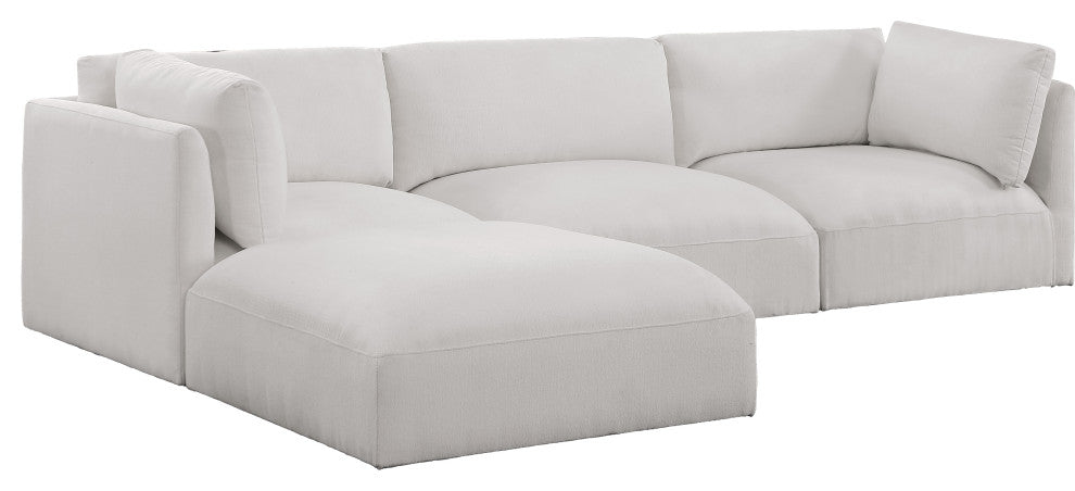 Ease Fabric Upholstered L-Shaped Modular Sectional, Cream, 3 Piece: 2 Corner, 1 Armless, 1 Ottoman