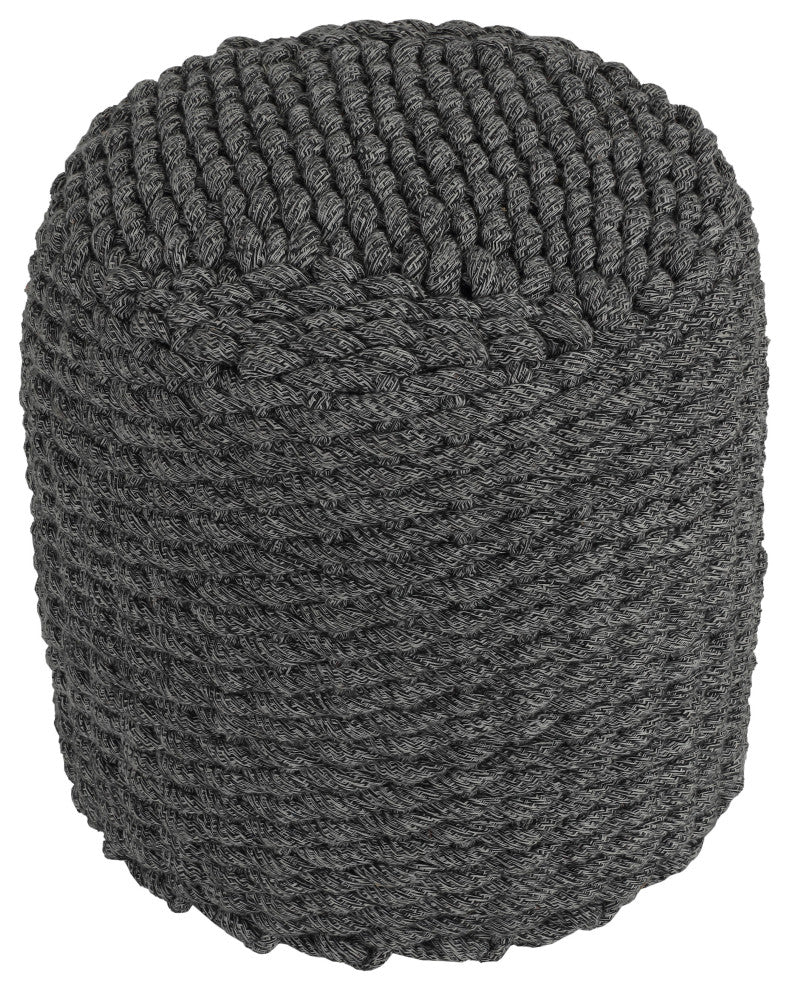 Augusta Round Rope Pouf Ottoman, Gray Fabric