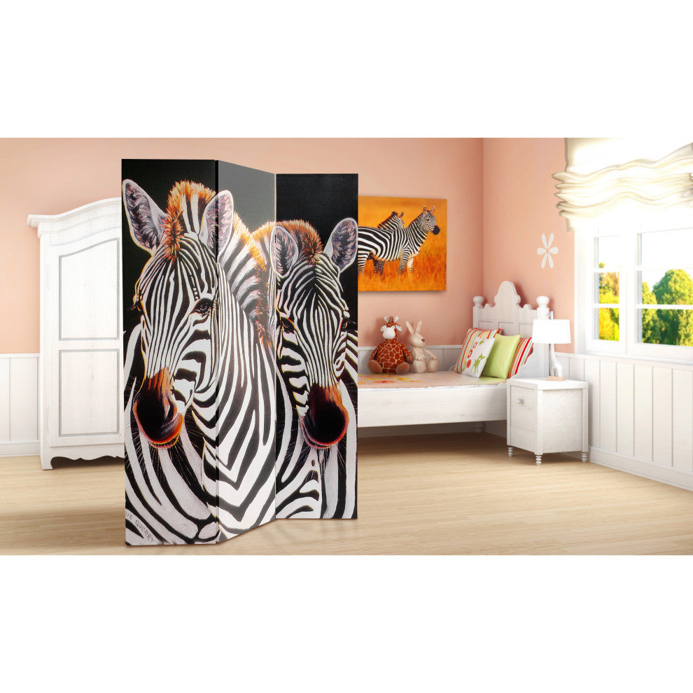 6' Tall Double Sided Elephant and Zebra Canvas Room Divider