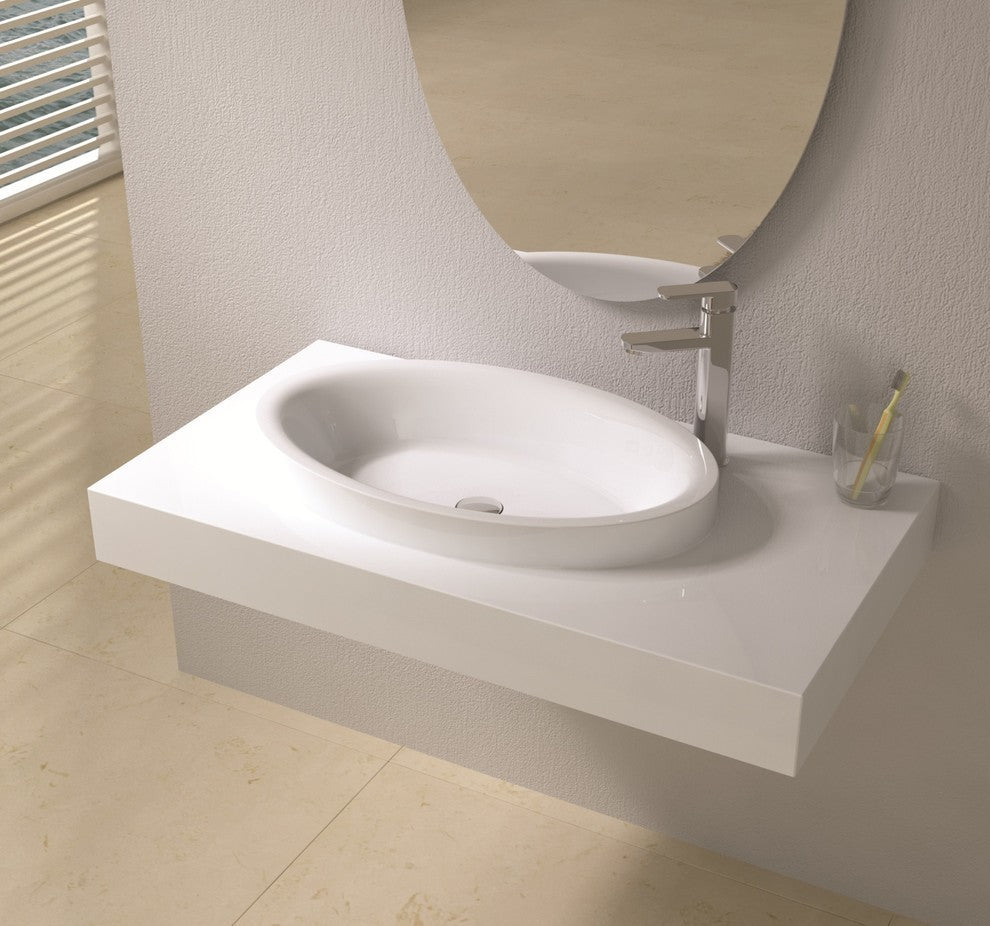 ADM Eclipse Wall Mounted Sink, White, 35", Matte White