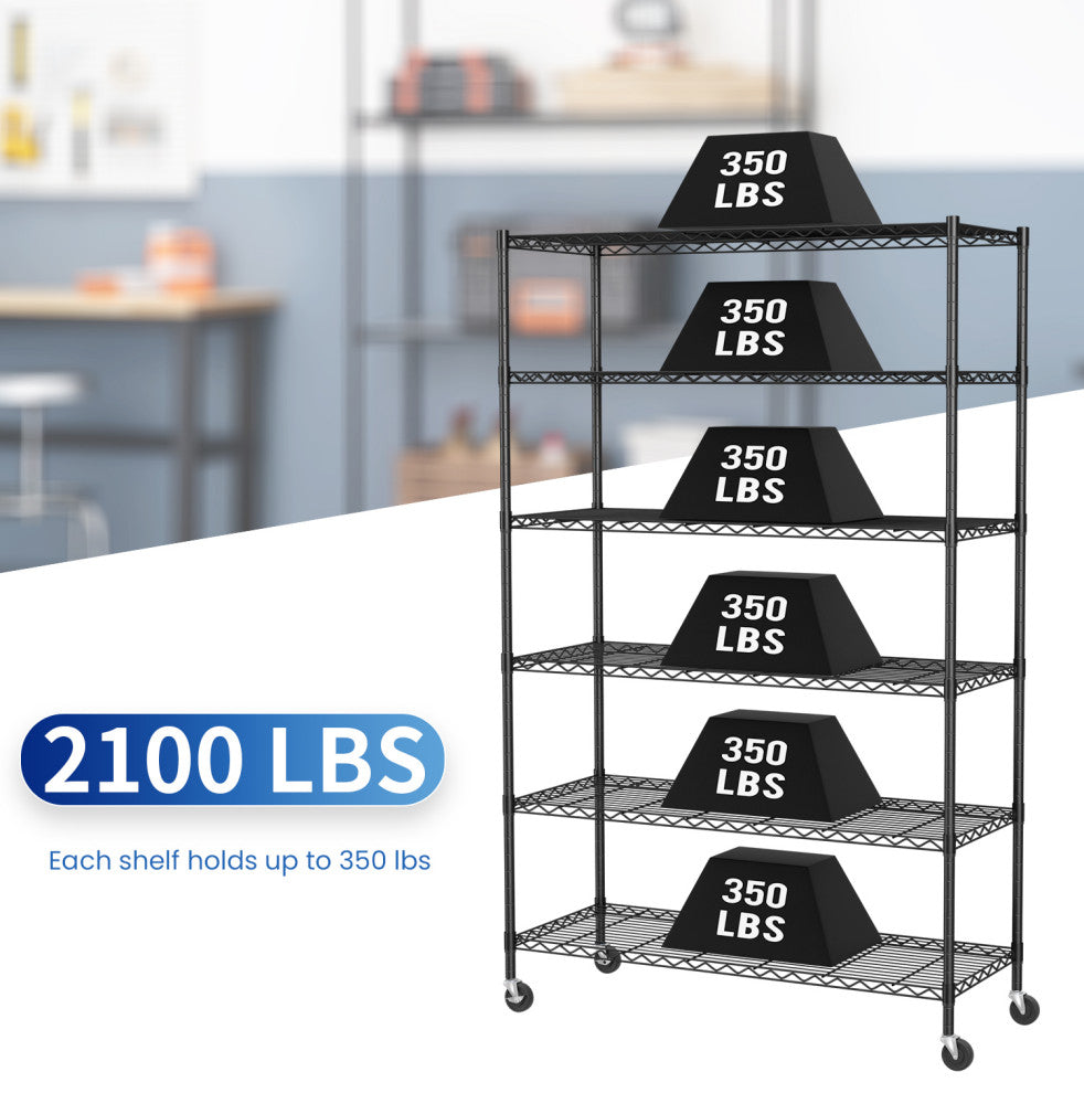 Furniture of America 6-Tier Adjustable Wire Shelving Rack with Wheels, NSF