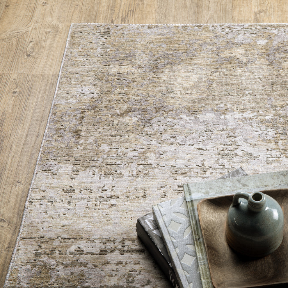 Noble Industrial Abstract Beige/ Grey Indoor Area Rug, Beige, 2'3"x7'6"