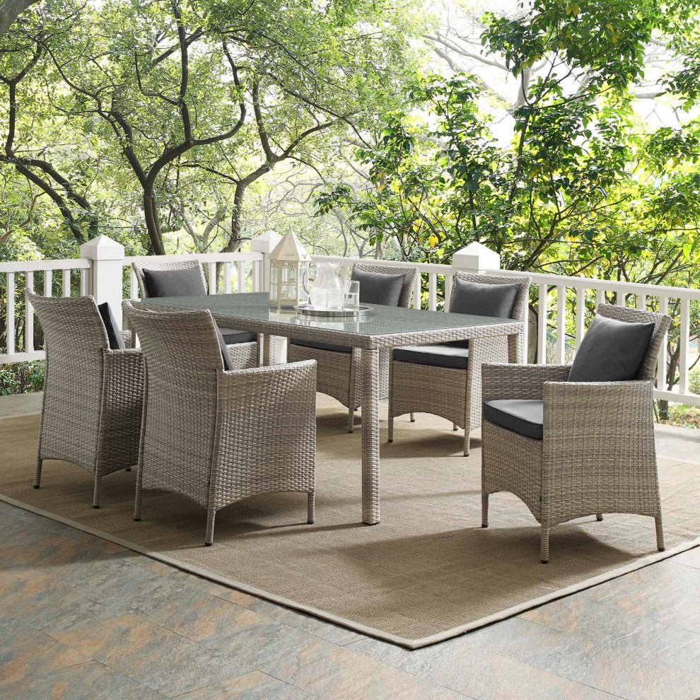 Side Dining Chair and Table Set, Rattan, Wicker, Gray, Modern, Outdoor