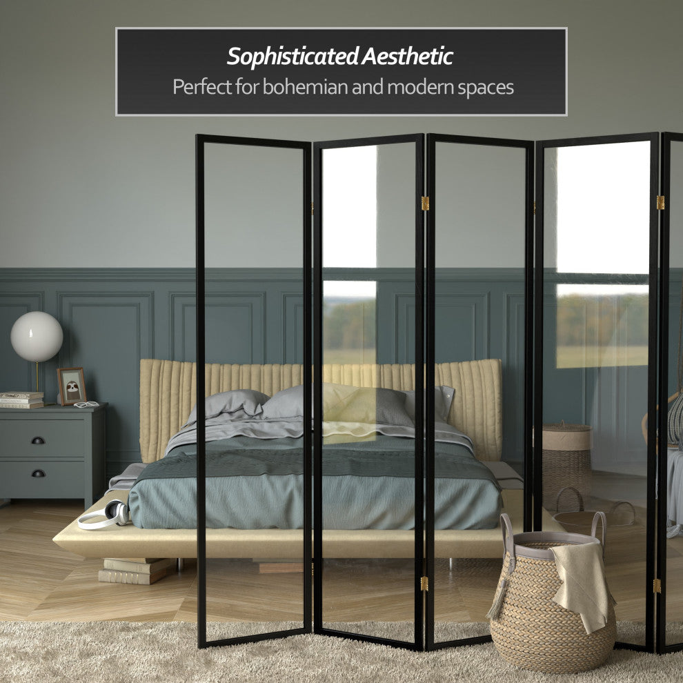 6' Tall Clear Screen Black, 5 Panel