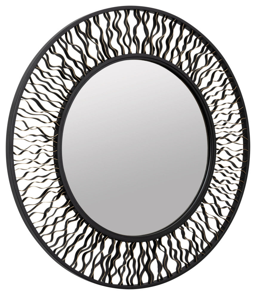 Estela 30-in Round Wall Mirror - Matte Black/French Gold