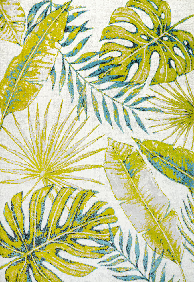 Monstera Tropical Leaves Ivory/Green 4'x6' Area Rug