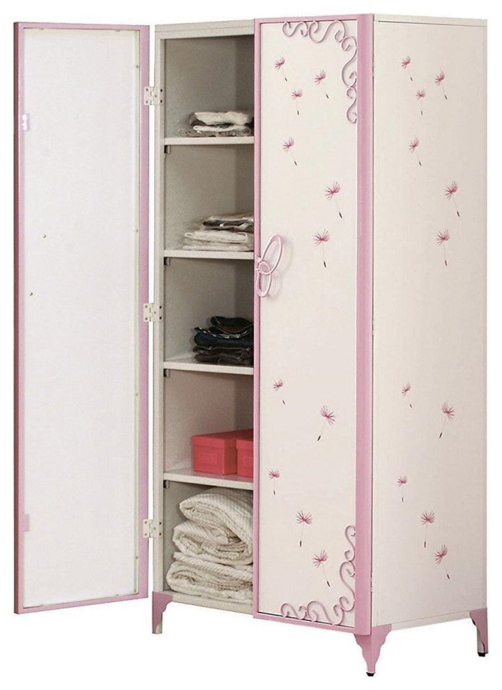Armoire with Butterfly Design, White and Light Purple