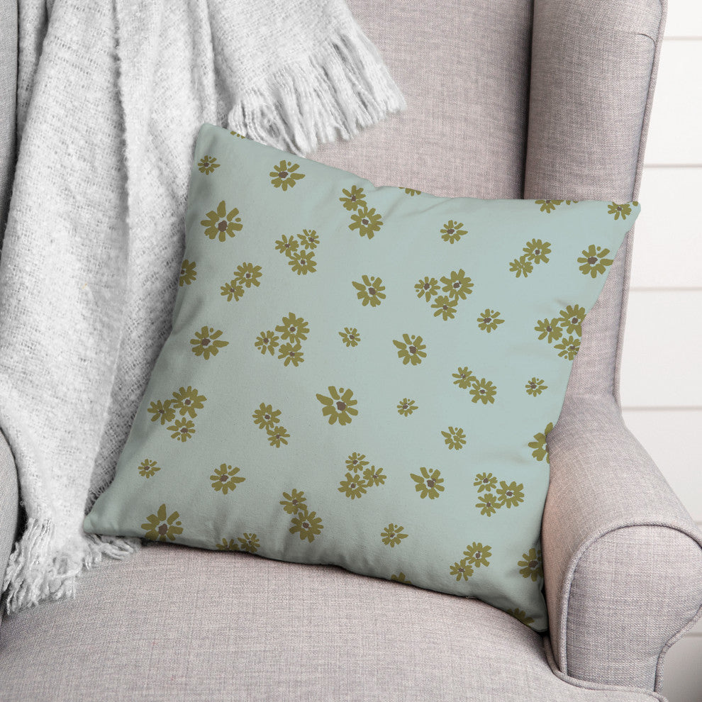 Green Daisy Pattern 18x18 Spun Poly Pillow