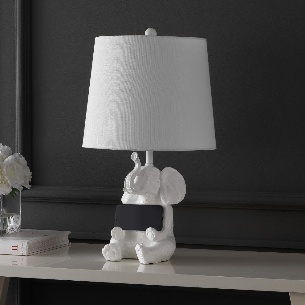 Modern Shabby Chic Resin/Iron Happy Elephant LED Kids'' Table Lamp, Phone Stan