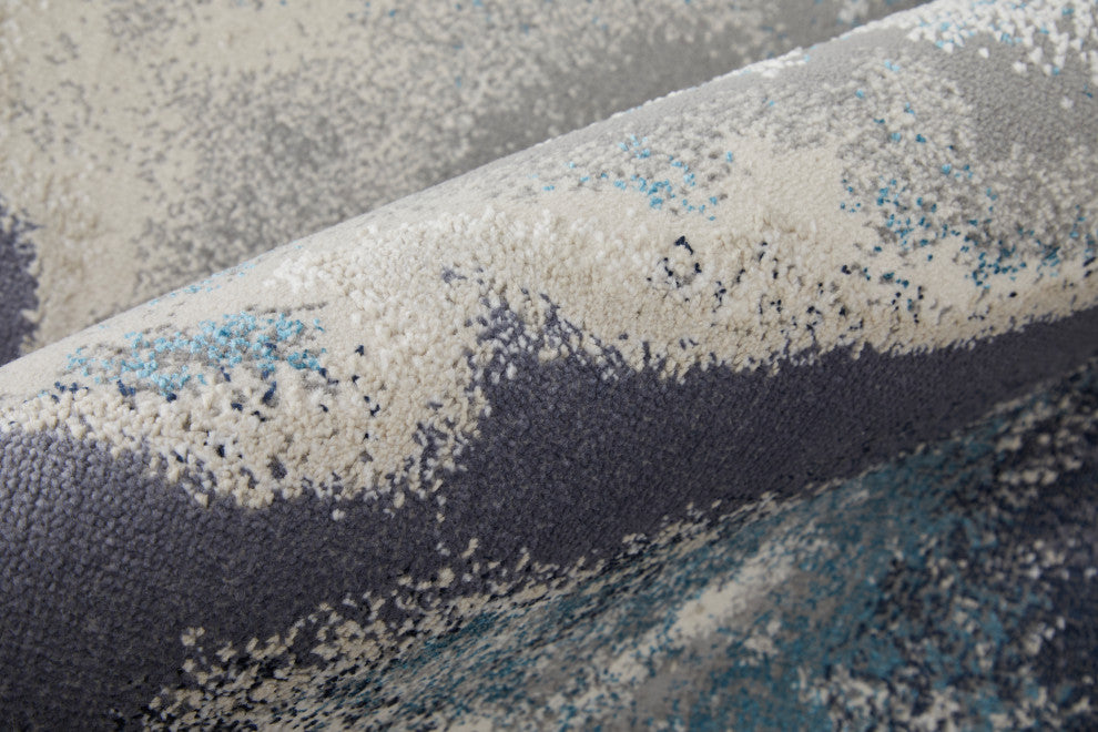 Oria Industrial Abstract Area Rug, Blue/Gray/Ivory, 5'x8'