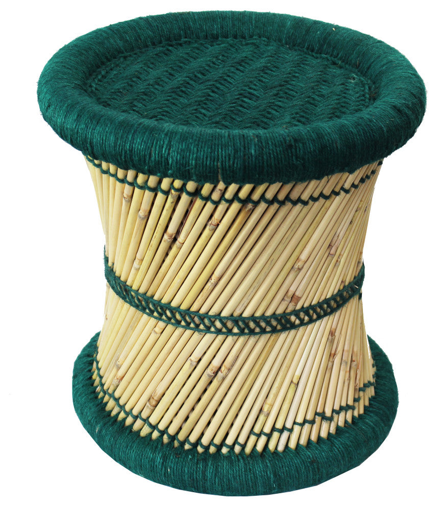 Natural Geo Moray Decorative Handwoven Jute Accent Stool, Teal