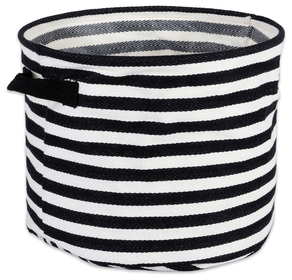 Pe Coated Herringbone Woven Cotton Laundry Bin Stripe Black Round Set/2