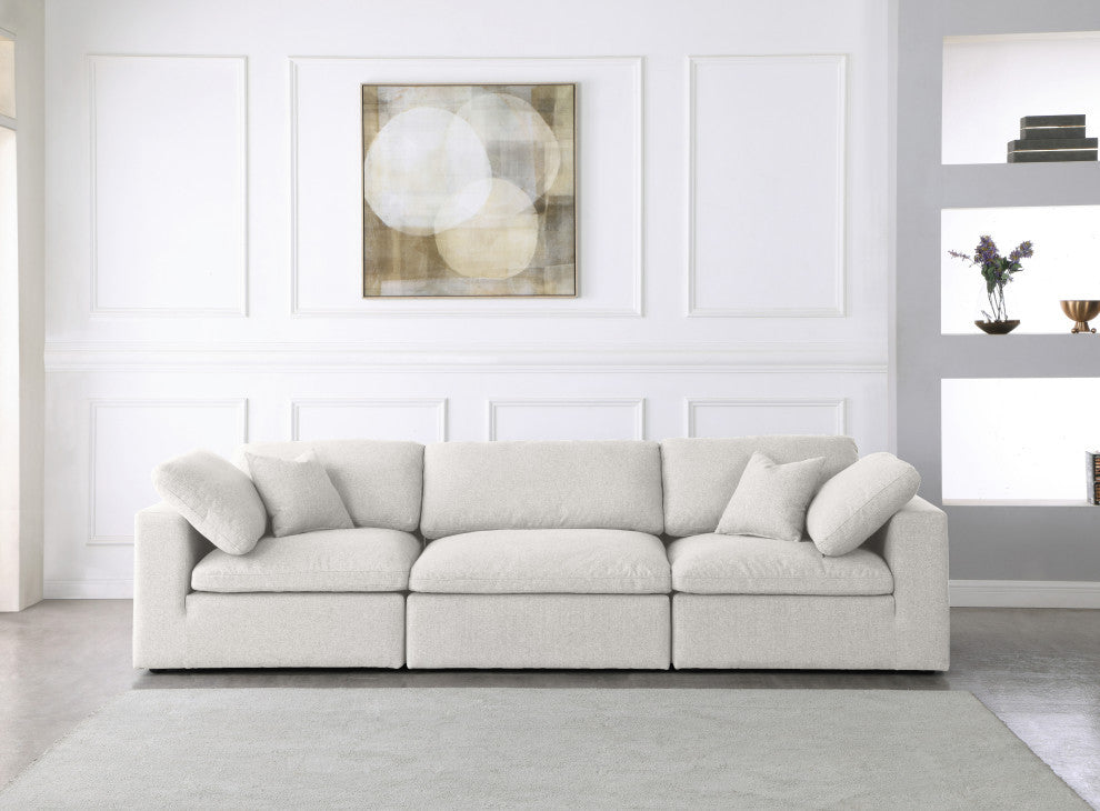 Serene Linen Textured Fabric Deluxe Comfort 3-Piece Modular Sofa, Cream