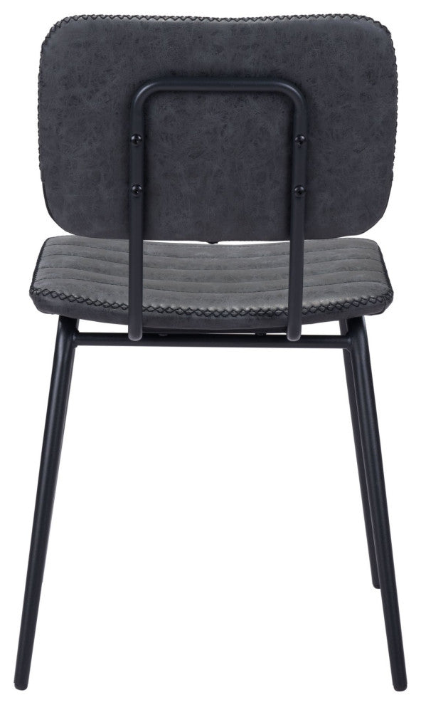 Dining Chair, Set of 2, Faux Vinyl Leather, Steel, Vintage Black, Cafe Bistro