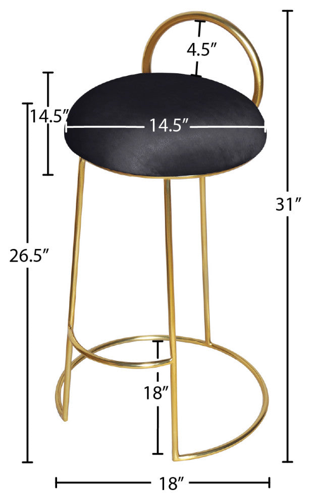 Ring Velvet Upholstered Counter Height Stool with Durable Iron Frame, Black, Gold Finish