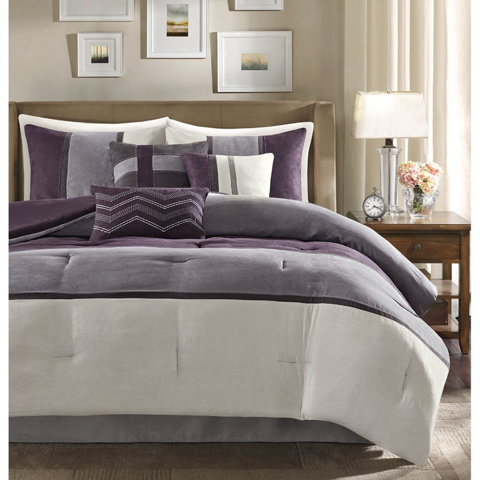 Madison Park Palisades Palizzate Suede 7-Piece Comforter Set, Purple, Cal King