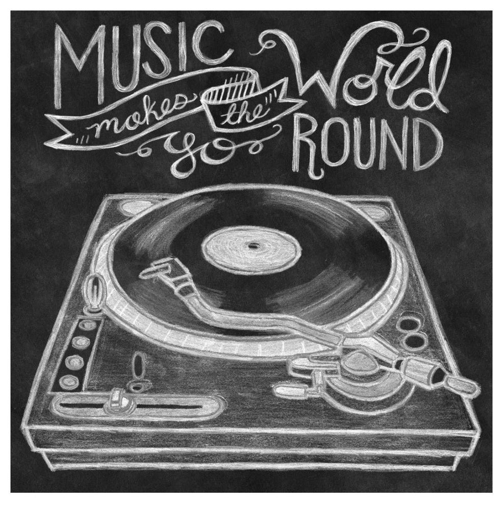 "Retro Record Player Chalk" Digital Paper Print by Mary Urban, 26"x26"