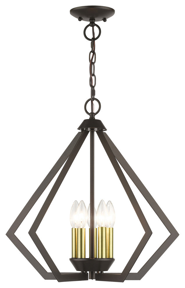 Prism 5-Light English Bronze Chandelier, Antique Brass Accents