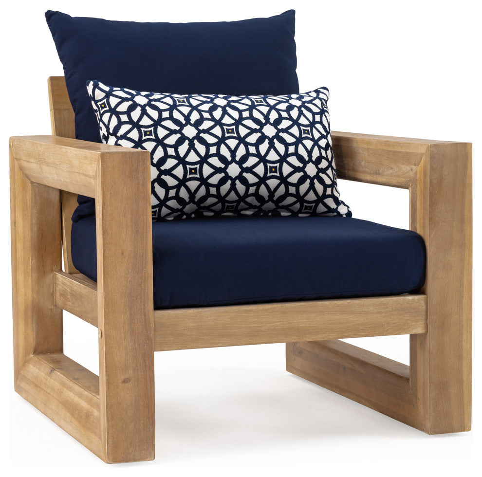 Benson 8 Piece Sunbrella Outdoor Patio Sofa and Club Chair Set, Navy Blue