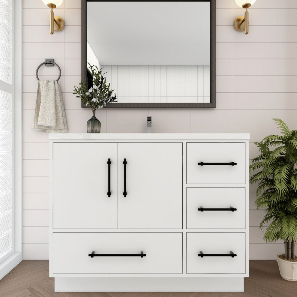 Victoria 42" Solid Wood Bath Vanity Right Side Drawers, Glossy White