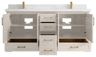 Boston 72" Double Sink Bath Vanity in Fine Grain 2" Calacatta Nuvo