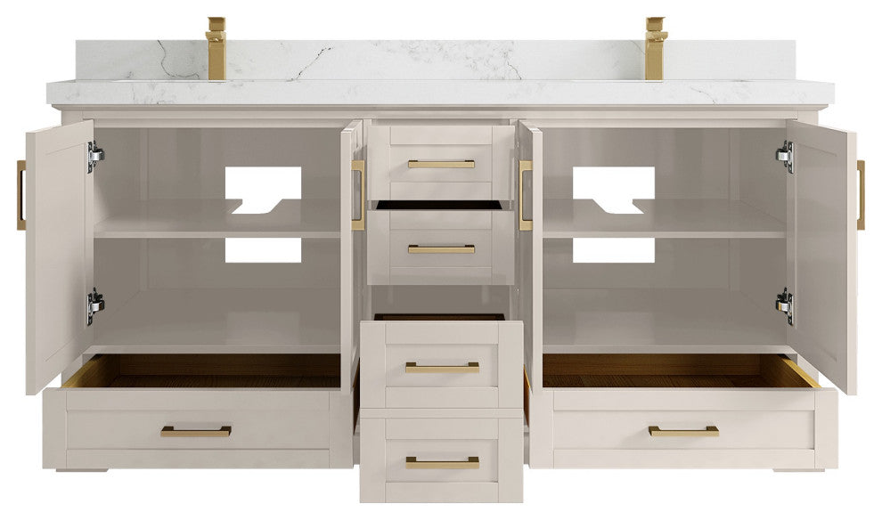 Boston 72" Double Sink Bath Vanity in Fine Grain 2" Calacatta Nuvo