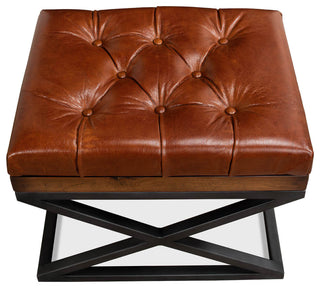 Modern Tufted Leather X Frame Stool