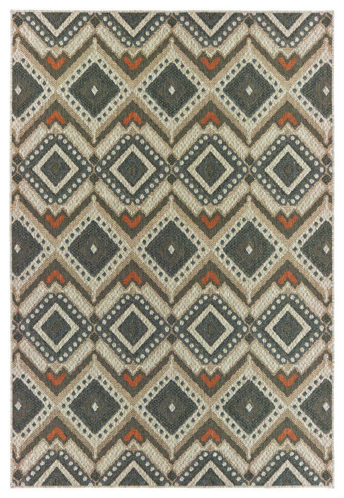 Oriental Weavers Latitude Grey/ Orange Geometric Indoor/Outdoor Rug 7'10"X10'