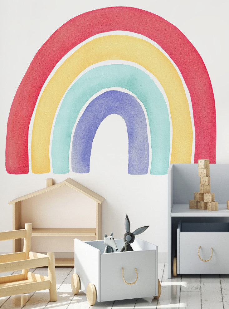 Watercolor Rainbow Vinyl Wall Sticker - Peel and Stick, Red, Small 29.5"w X 24"h