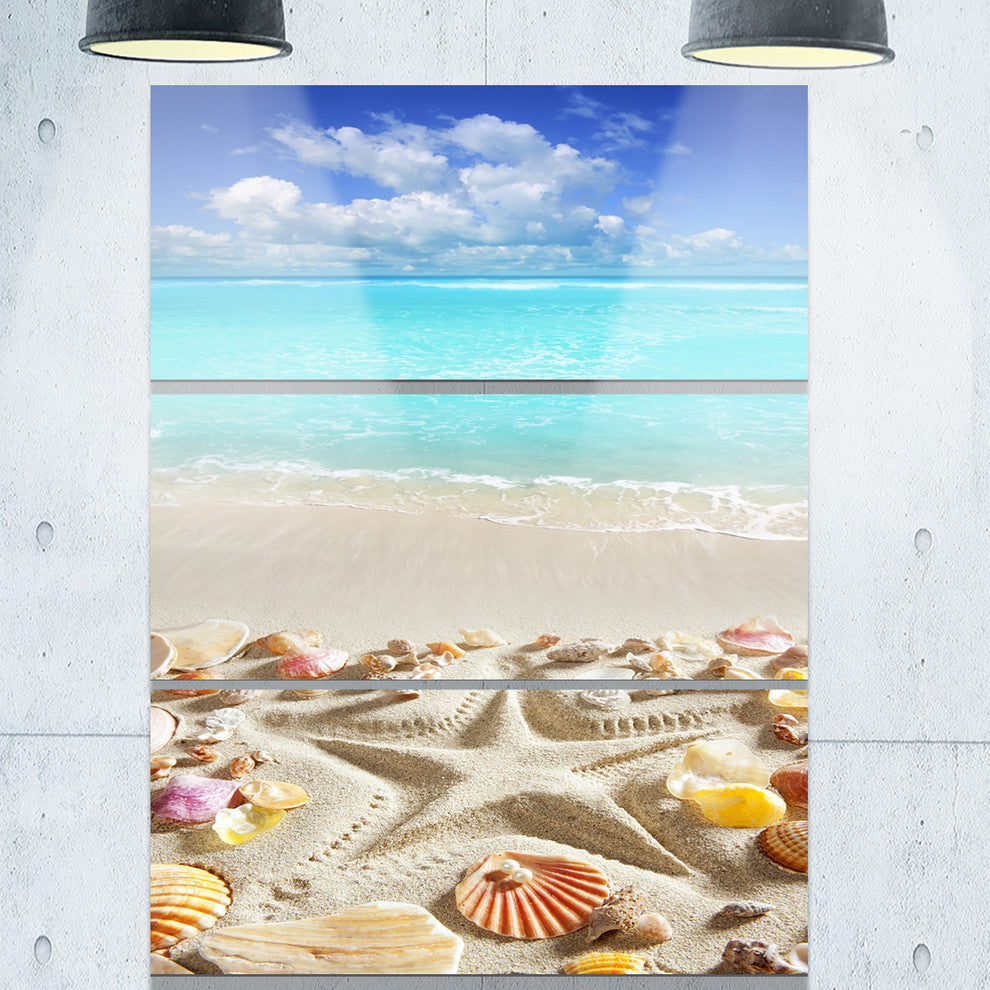 "Caribbean Sea Starfish" Beach and Shore Metal Wall Art, 3 Panels, 28"x36"