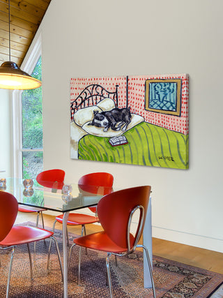 "Boston Terrier Sleeping" Painting Print on Wrapped Canvas, 30"x20"