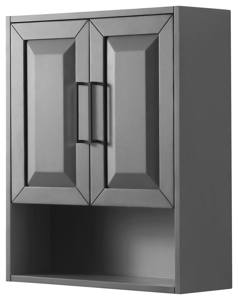 Daria Bathroom Wall-Mounted Storage Cabinet, Dark Gray With Matte Black Trim