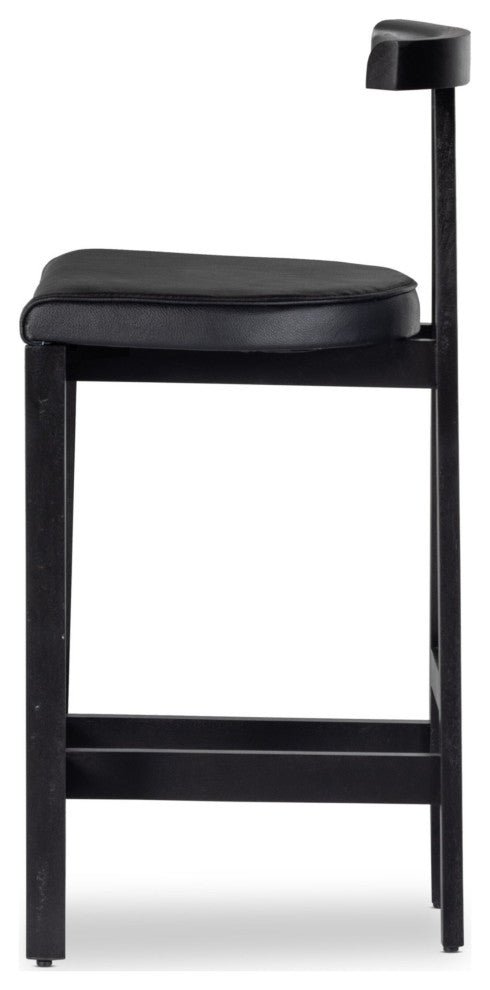 Tex Stool Black Rosa Morada, Black Leather, Counter