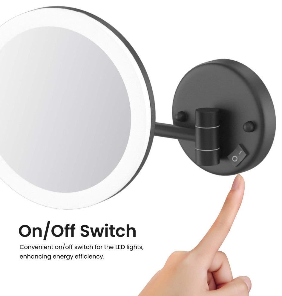 Circular LED Wall Mount One Side 5x Magnifying Make Up Mirror, Matte Black
