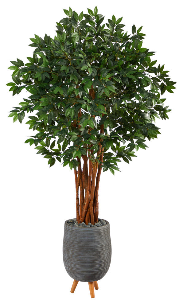 6' Lychee Artificial Tree, Gray Planter With Stand