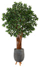 6' Lychee Artificial Tree, Gray Planter With Stand
