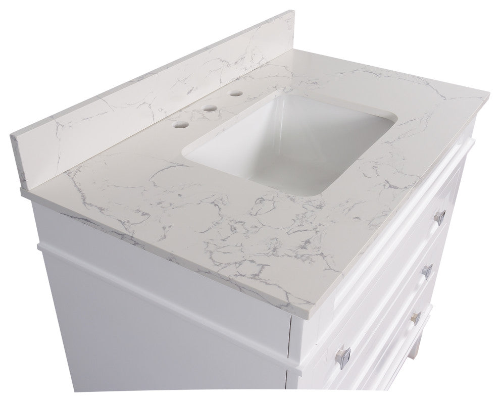 Eleanor 36" Bathroom Vanity, White, Engineered Marble