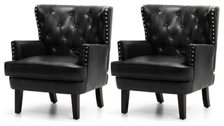 Set of 2  Leatherette Modern Accent Chair, Black