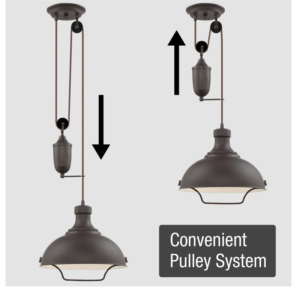 Kira Home Sequoia 13" Farmhouse Pulley Pendant Light, Retractable Design