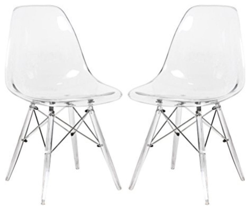 LeisureMod Dover Molded Side Chair With Acrylic Base, Set of 2