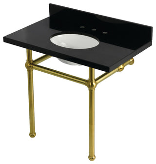 KVPK3630KB7 36" Black Granite Console Sink with Brass Legs