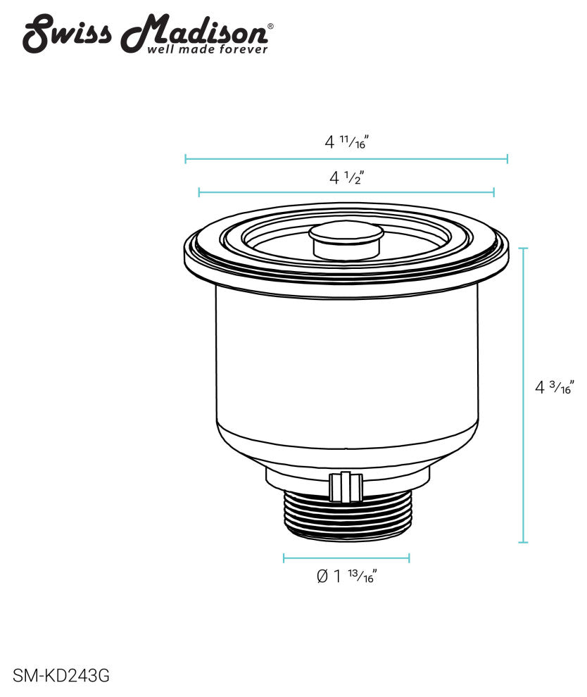 4.5" Stainless Steel Basket Drain, Gold