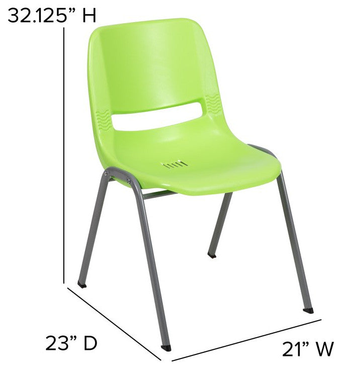 5 Pack Multipurpose Chair, Stackable Design With Plastic Seat & Back, Green
