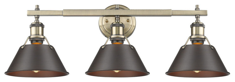 Golden Orwell 3 Lt Bath Vanity, Aged Brass, Rubbed Bronze Shade